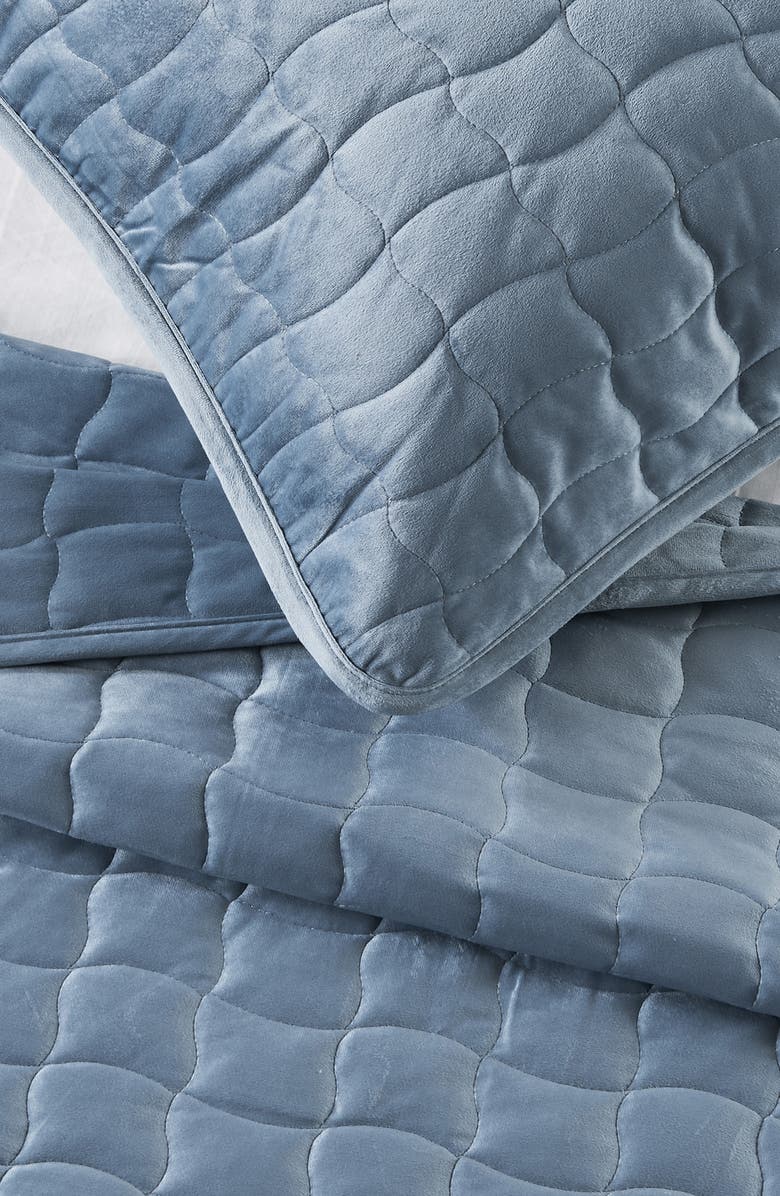 Woven & Weft Velvet Box Stitch Quilt Set, Alternate, color, Steel Blue