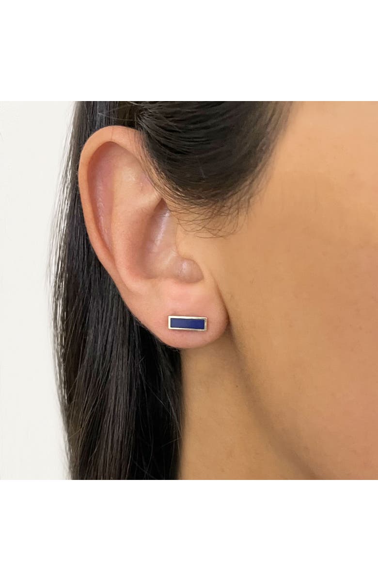 The Lovery Fine Jewelry Lapis Bar Stud Earrings, Alternate, color, Blue