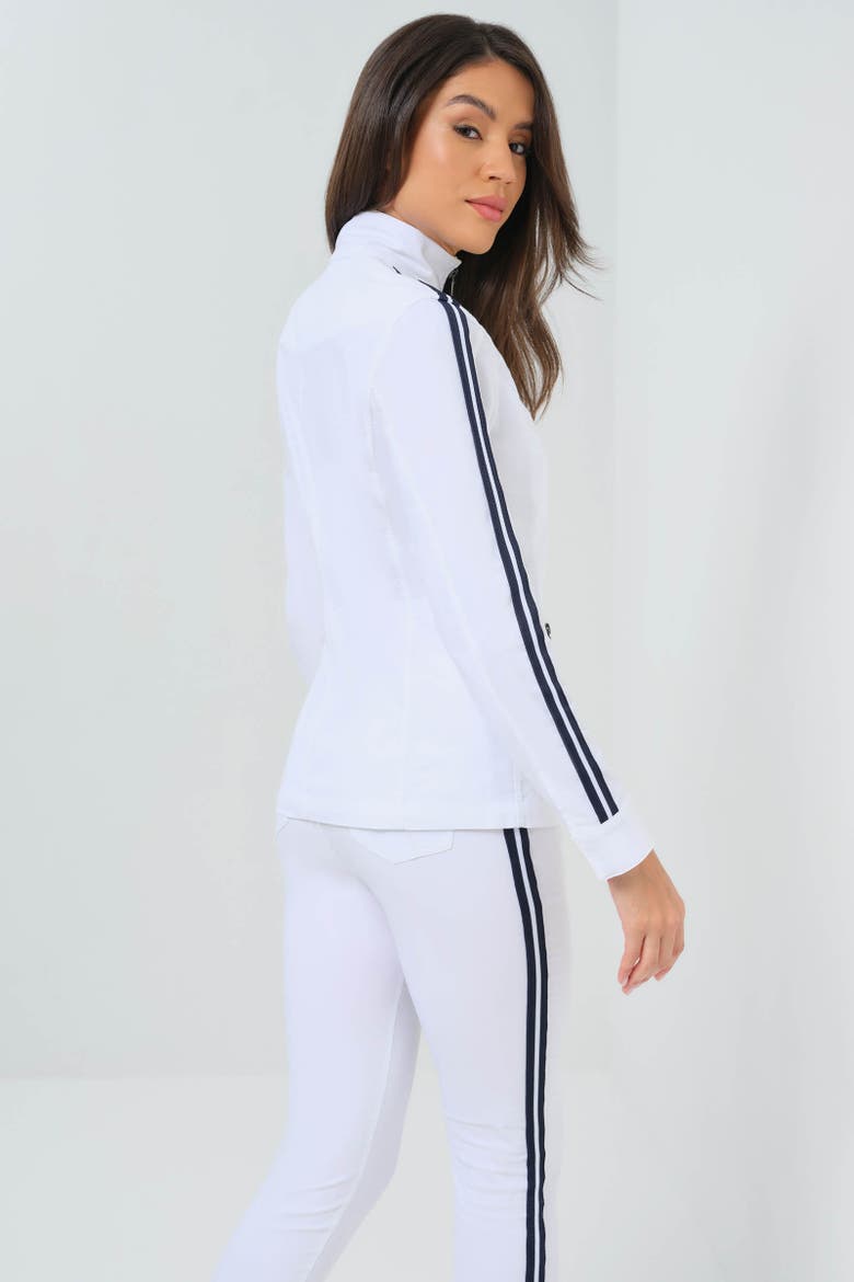 Justine Saira Zip-Up Jacket with Contrast Stripe, Alternate, color, White w/ Navy & White Stripe