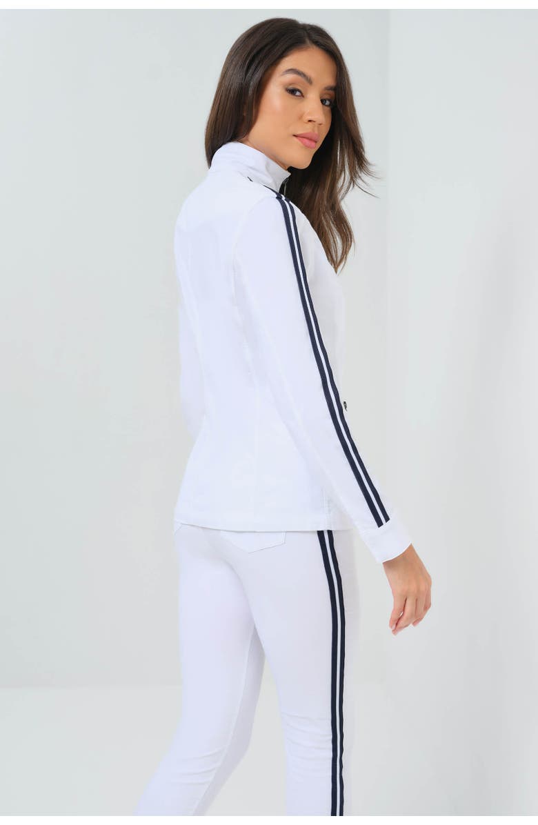 Anatomie Justine Saira Zip-Up Jacket with Contrast Stripe, Alternate, color, White W/ Navy & White Stripe