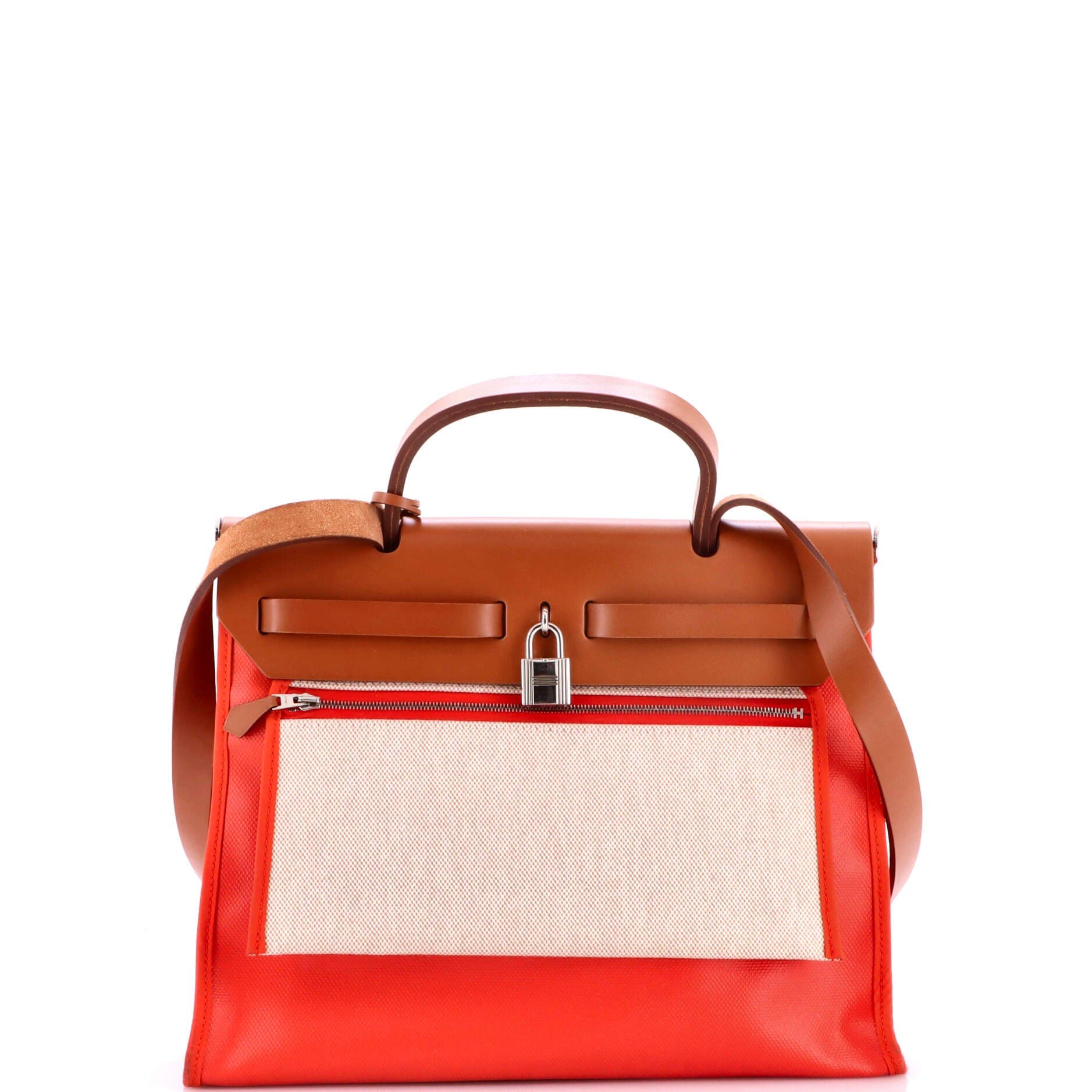 Pre-Owned Hermes Herbag Zip Berline Vache Canvas and Leather 31, Alternate, color, Rouge Pivoine