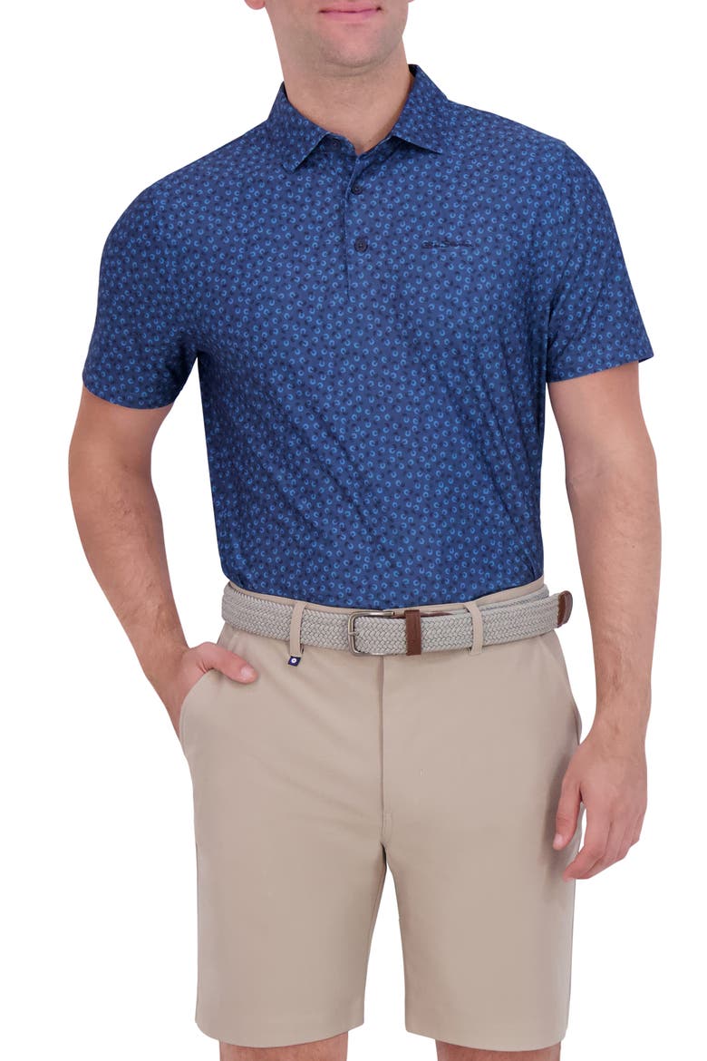 Shadow Geo Print Stretch Tech Polo, Main, color, NAVY