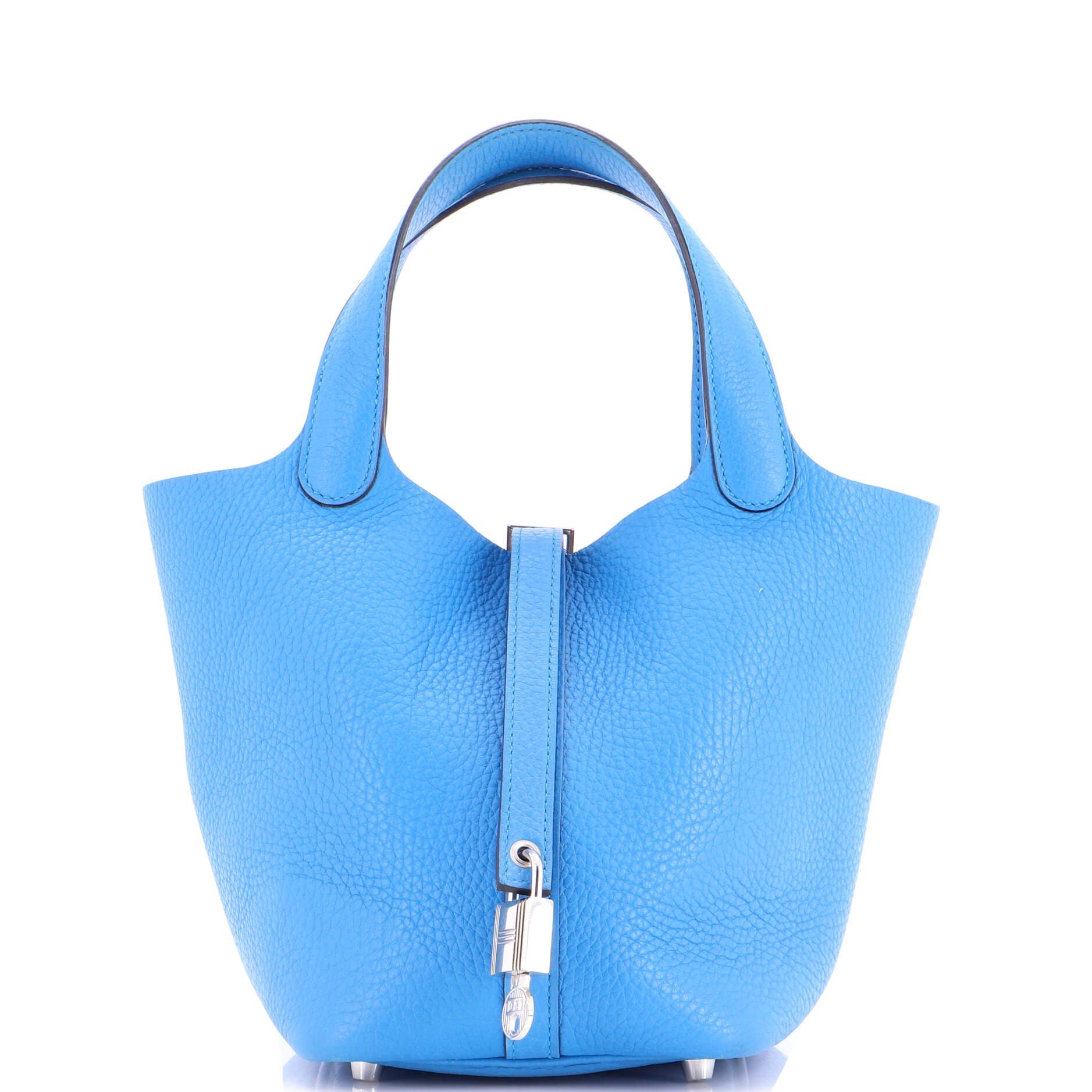 Pre-Owned Hermes Picotin Lock Bag Clemence PM, Main, color, Bleu Zanzibar