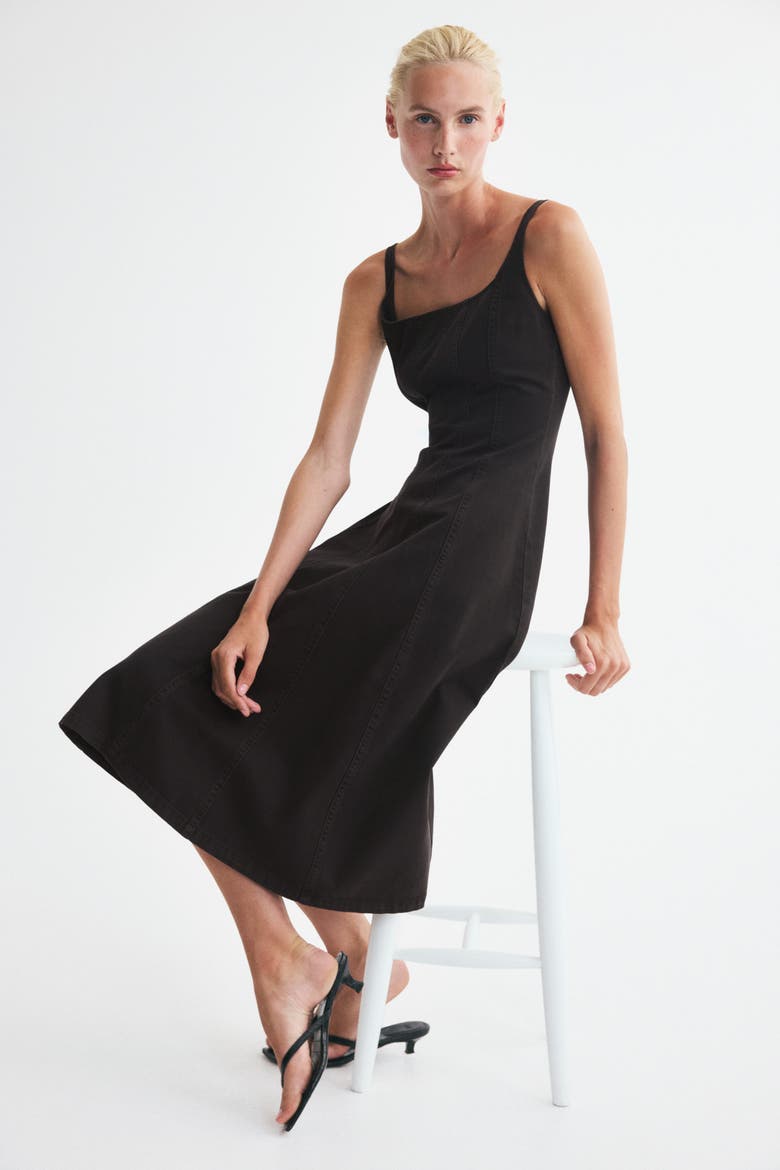 Denim Midi Dress, Alternate, color, Dark brown