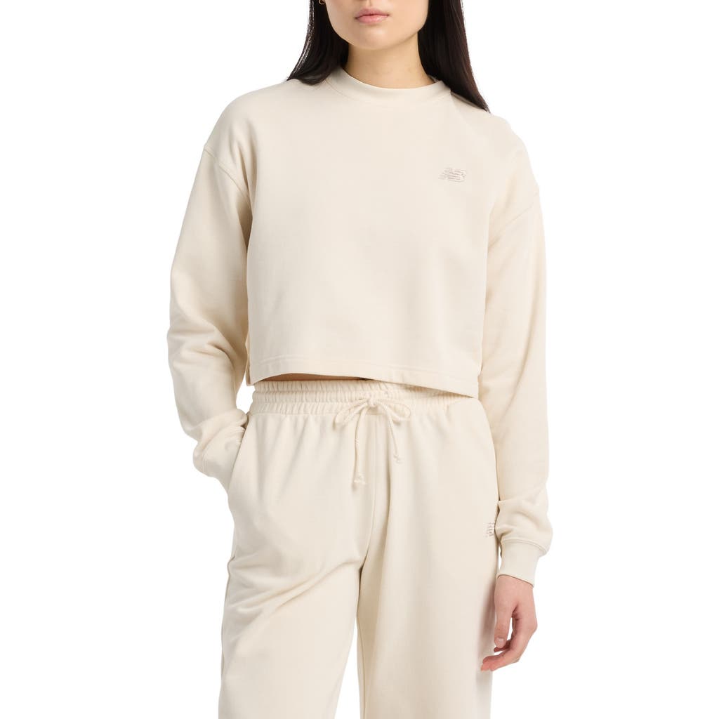 New Balance Coastal Fleece Oversize Crop Crewneck Sweatshirt In Neutral