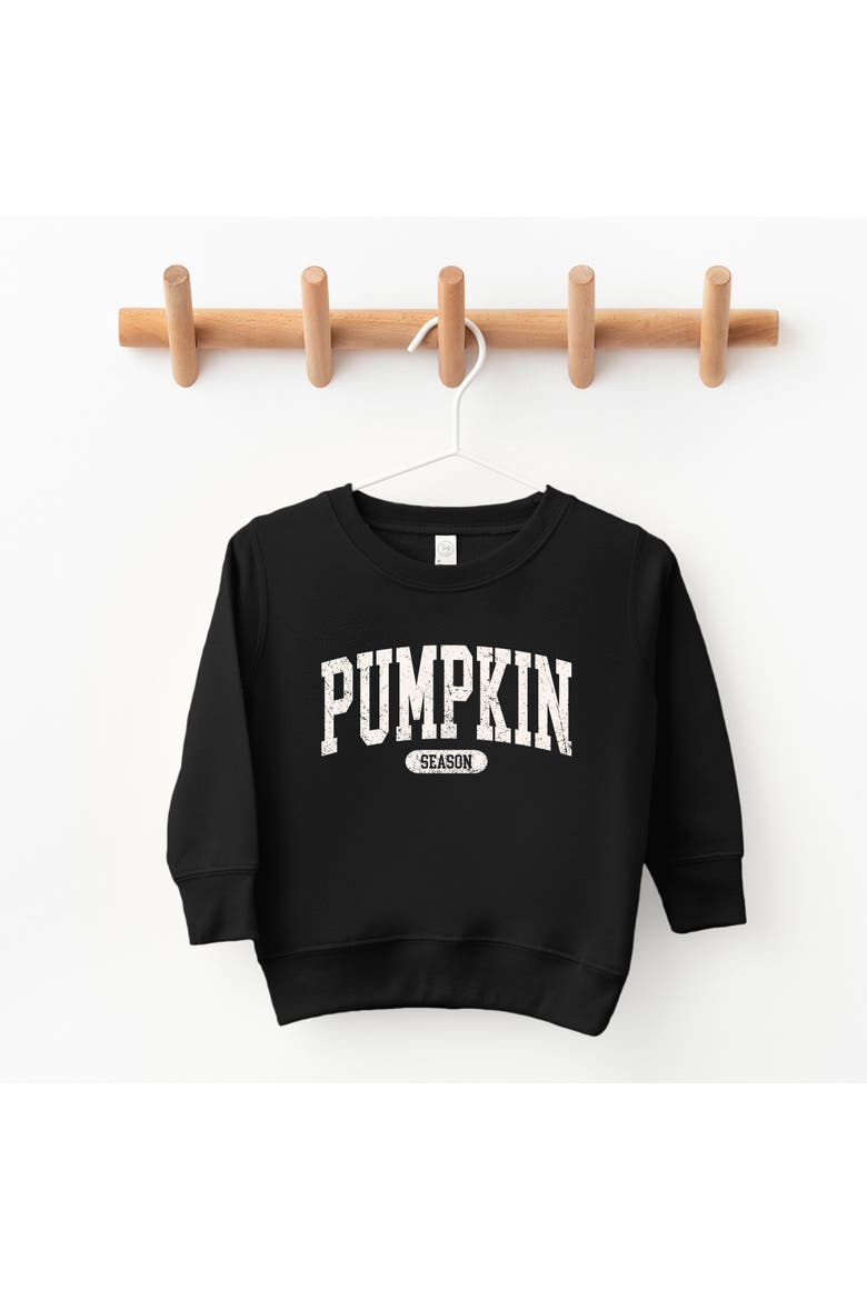 Pumpkin Season Varsity Cream Toddler Graphic Sweatshirt, Alternate, color, Black