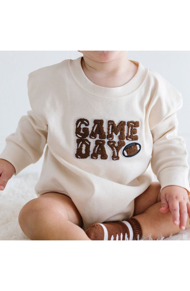 Sweet Wink Game Day Patch Long Sleeve Romper, Alternate, color, Natural