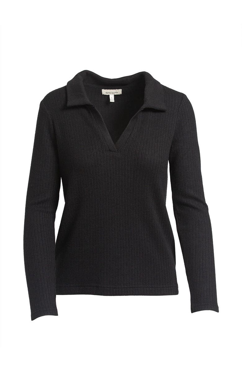 Single Stitch Classic Ribbed V-Neck Sweater with Collar, Alternate, color, Black