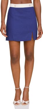 Avec Les Filles Colorblock Linen Blend Miniskirt