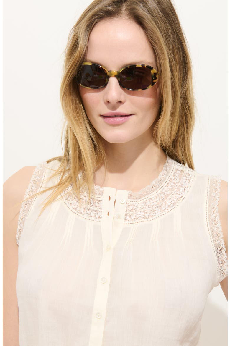 Collette Lace Trim Ruffle Sleeveless Top, Alternate, color, IVORY