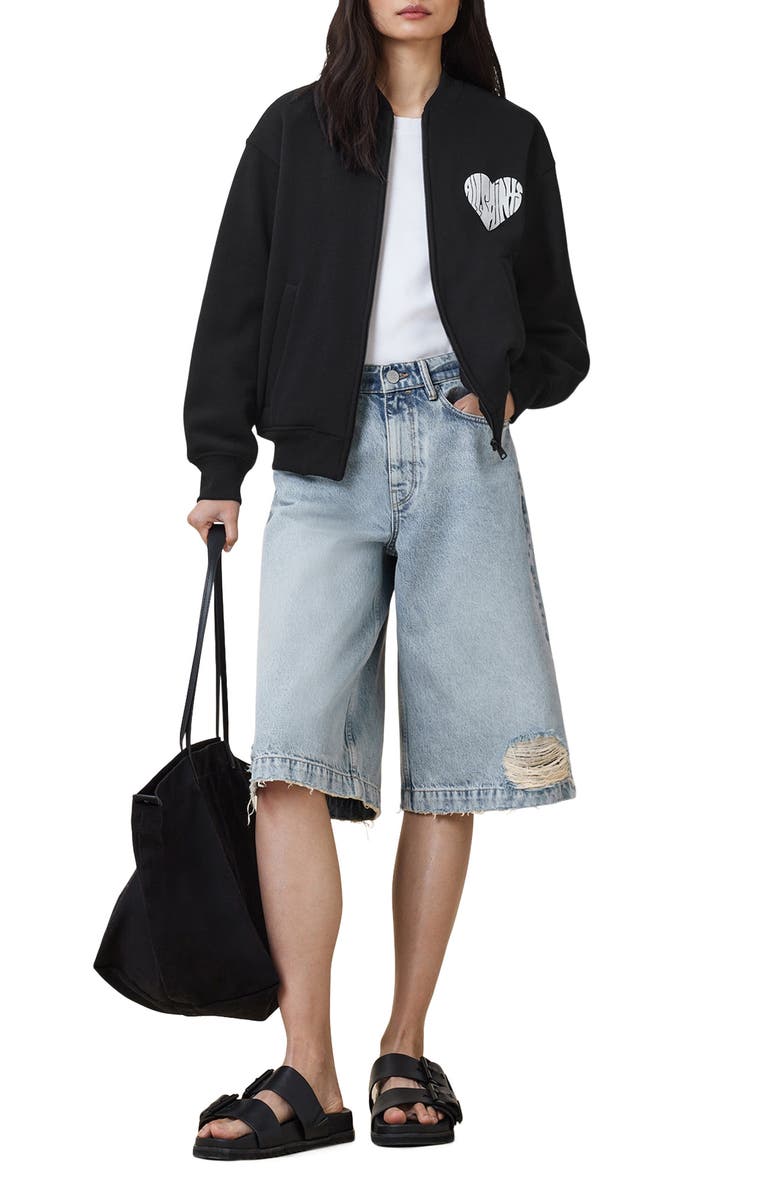 AllSaints Poster Belle Cotton Bomber Jacket, Alternate, color, Black