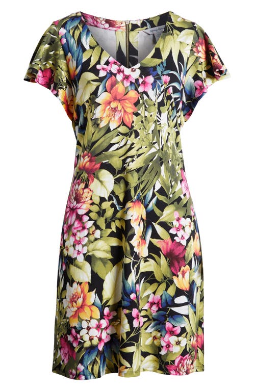 Tommy Bahama Darcy Verde Blooms Flutter Sleeve Minidress In Black