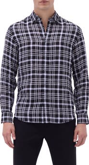 Bugatchi Julian Plaid Linen Button-Up Shirt