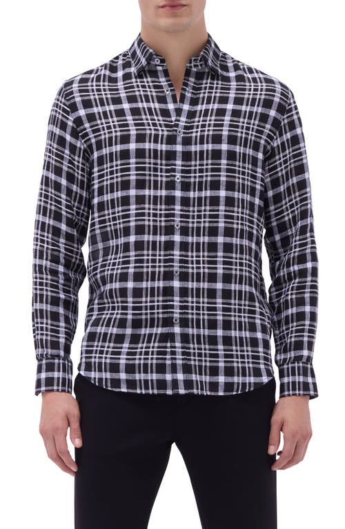 Bugatchi Julian Plaid Linen Button-up Shirt In Black