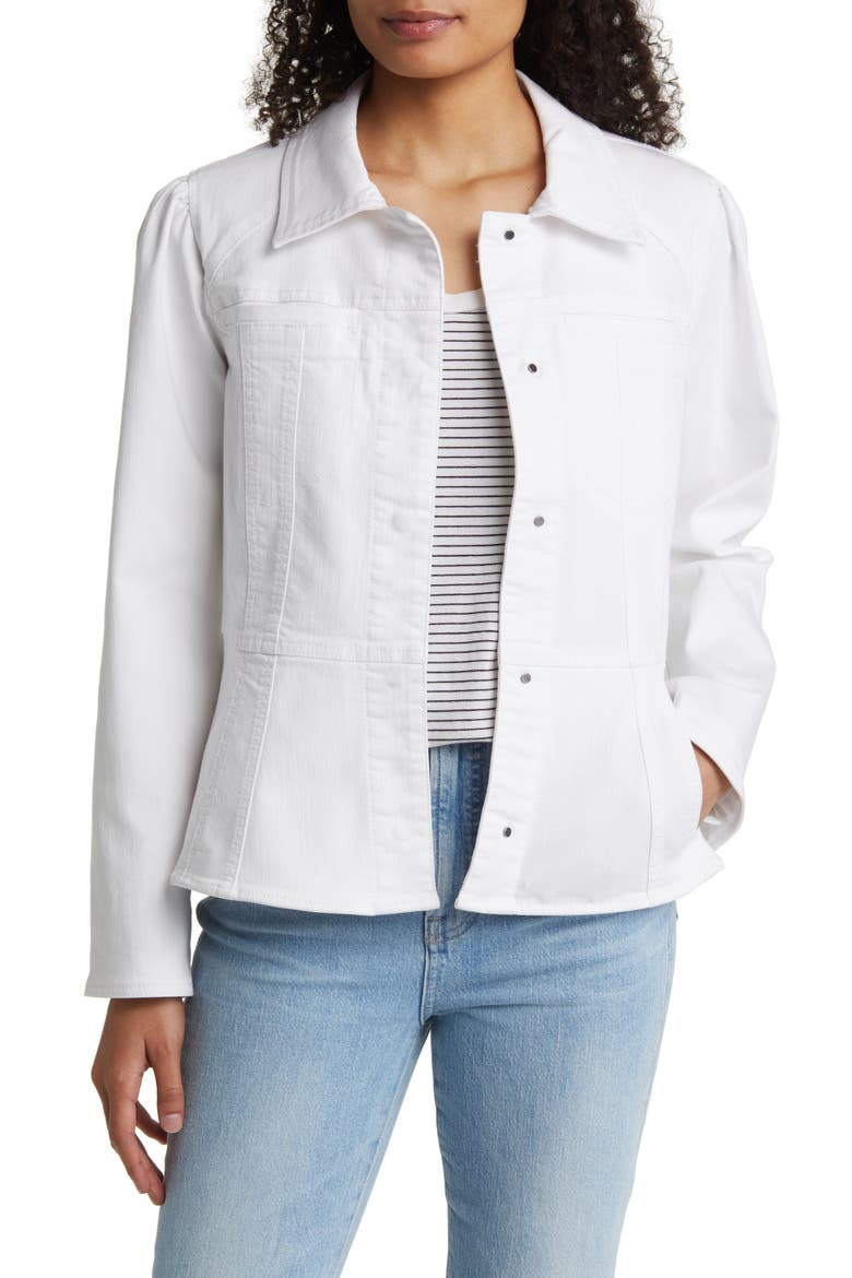 Peplum Denim Jacket, Main, color, OPTIC WHITE