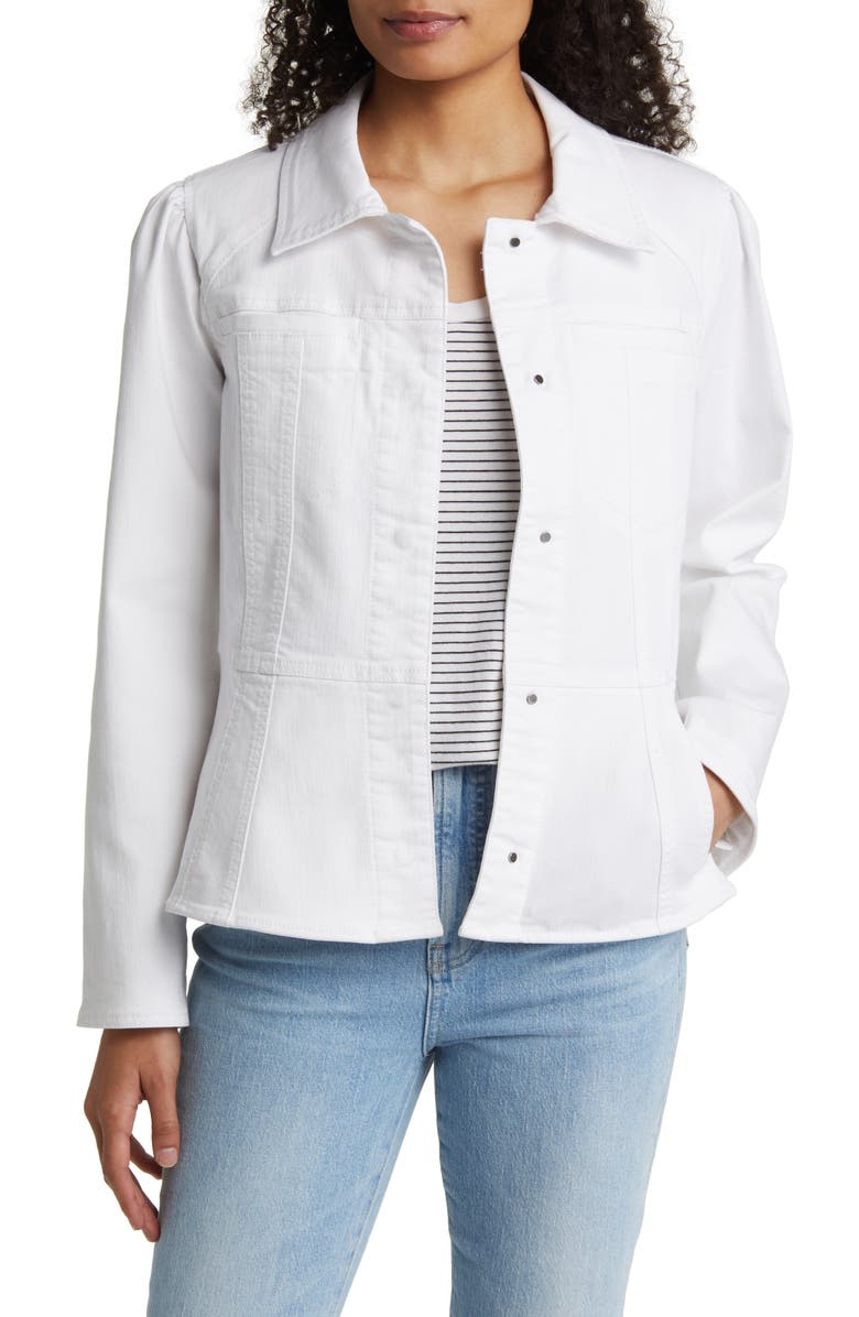 Wit & Wisdom Peplum Denim Jacket, Main, color, Optic White