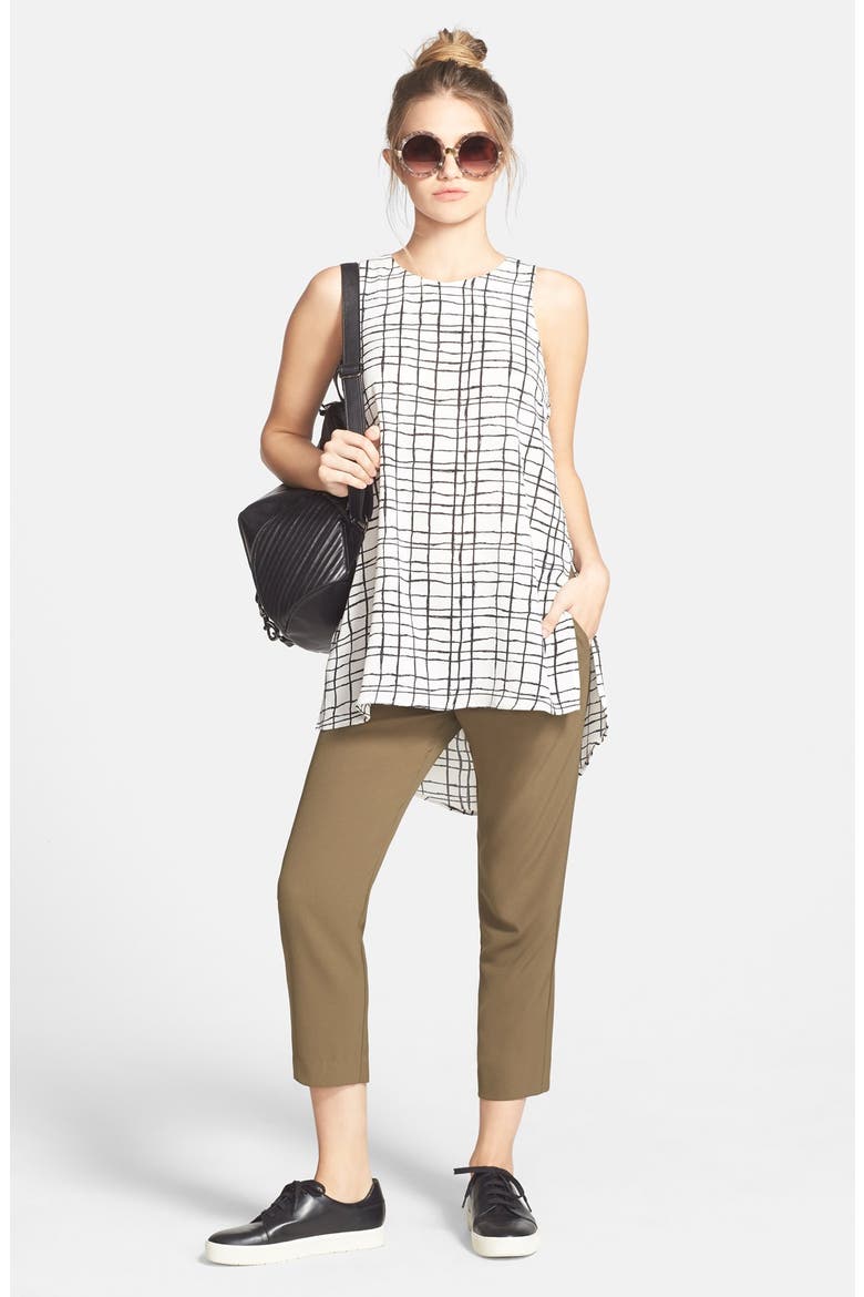 ASTR Print Side Slit Tunic, Alternate, color, WHITE/ BLACK