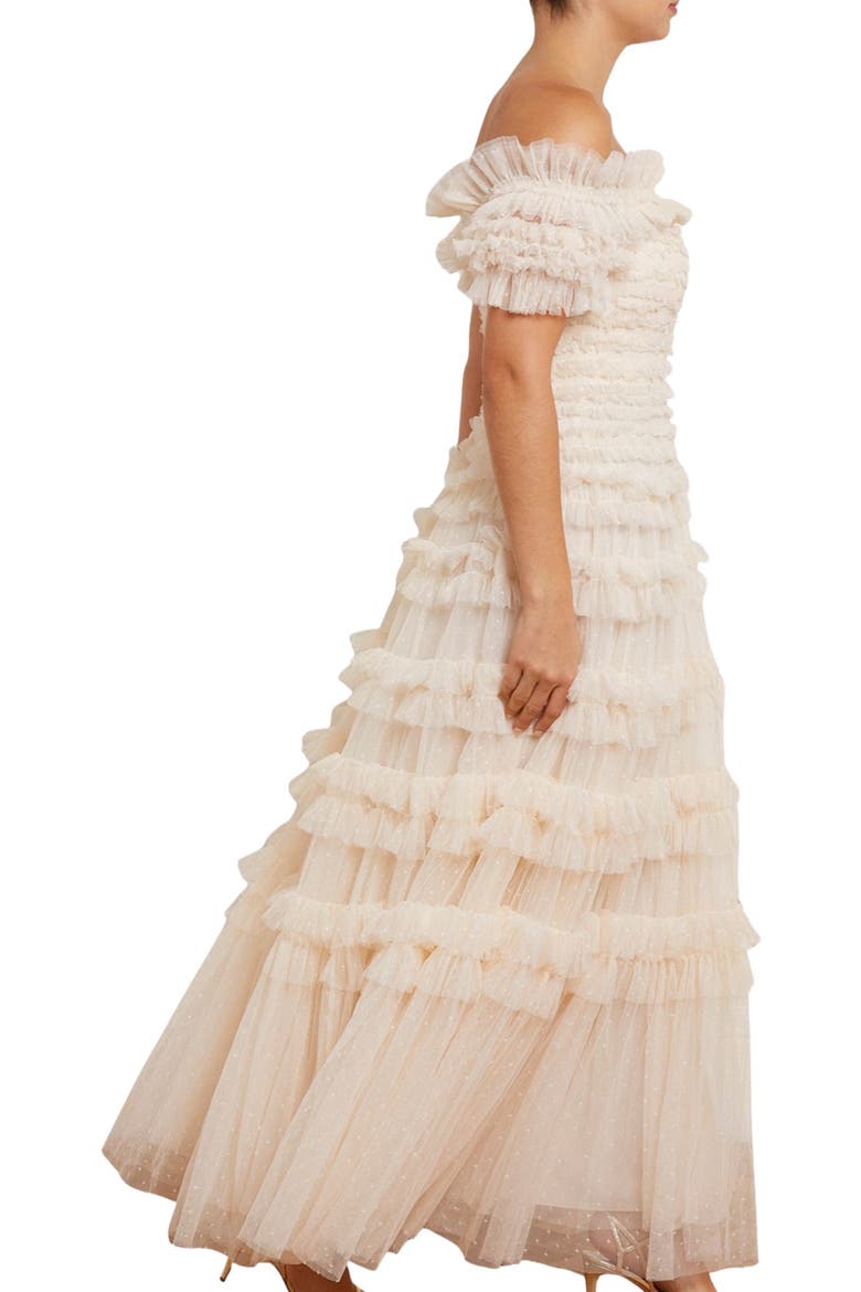 Lisette Ruffle Off Shoulder Gown, Alternate, color, Champagne
