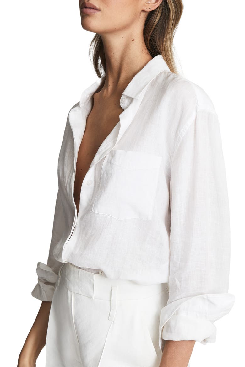 Campbell Linen Button-Up Shirt, Alternate, color, WHITE