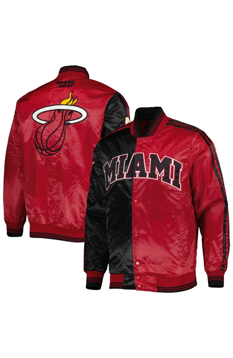 STARTER Men's Starter Black/Red Miami Heat Fast Break Satin Full-Snap Jacket, Main, color, 