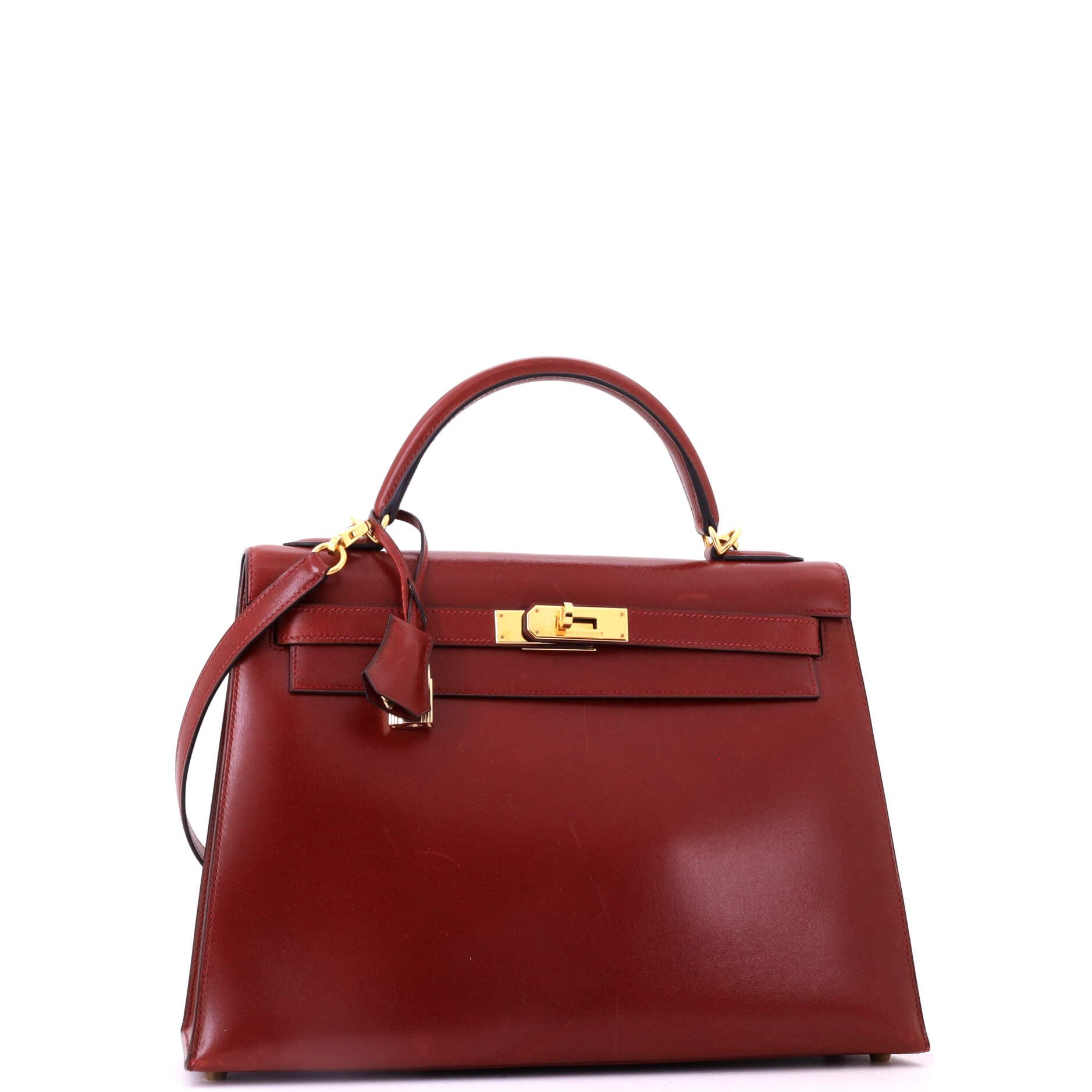 Pre-Owned Hermes Kelly Handbag Red Box Calf with Gold Hardware 32, Alternate, color, Rouge H