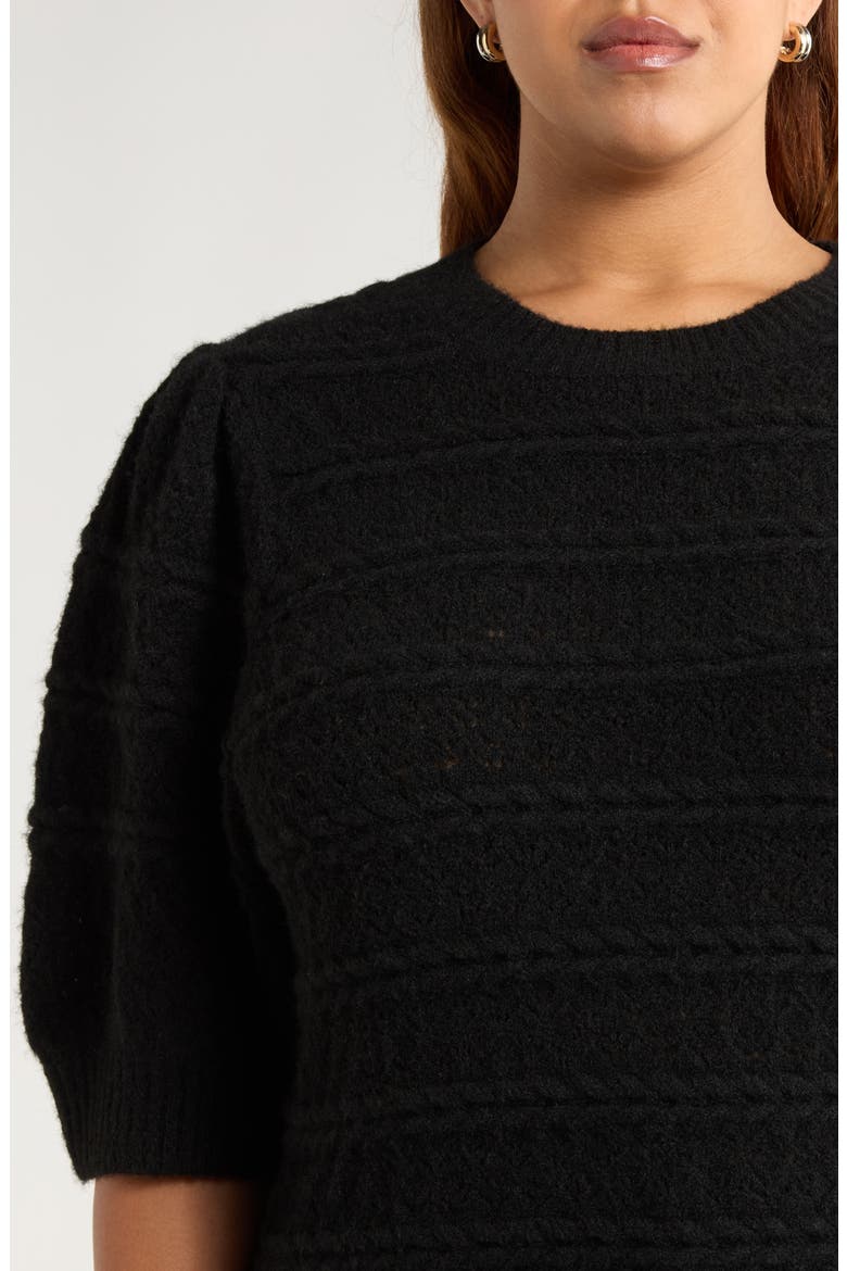 Puff Sleeve Cable Stitch Sweater, Alternate, color, BLACK