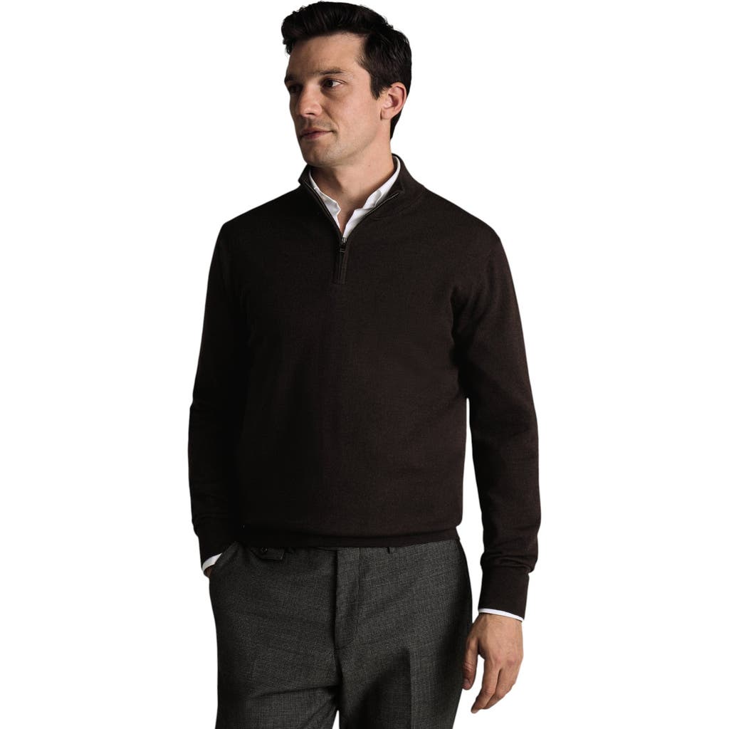 Charles Tyrwhitt Merino Zip Neck Long Sleeve Sweater In Brown
