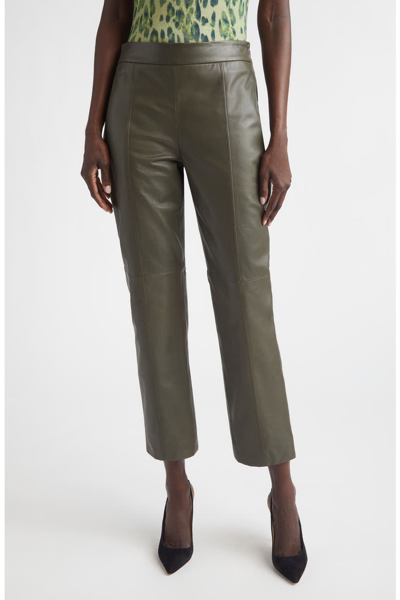 Crop Leather Straight Leg Pants, Main, color, OLIVE