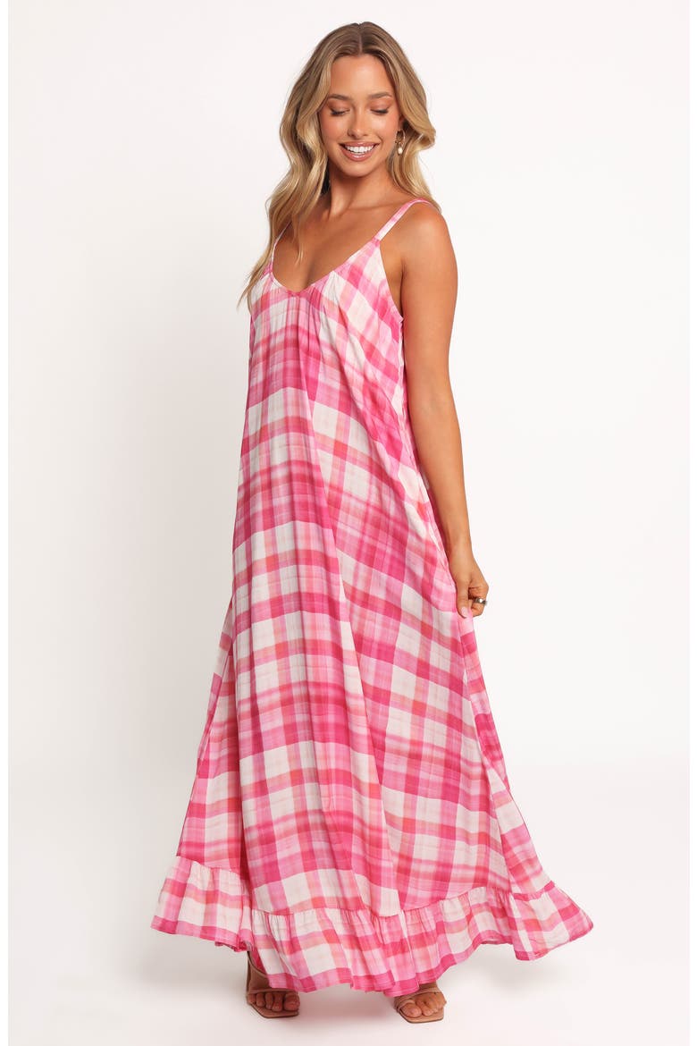 Perle Checkered Maxi Dress, Alternate, color, PINK CHECK