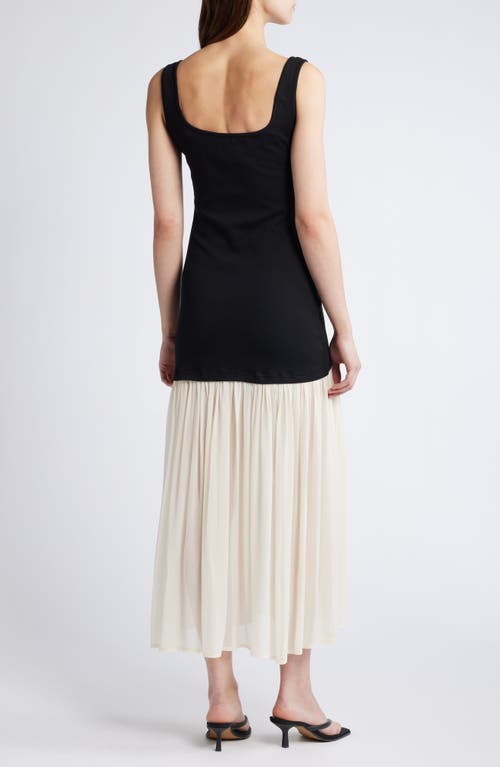 Pixie Market Gia Chiffon Hem Tank Dress Black/white In Black