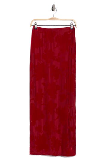 Afrm Los Angeles Daisy Burnout Velvet Skirt In Red