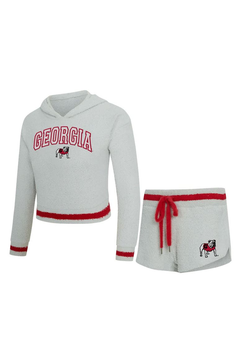 Women's Concepts Sport Gray/Red Georgia Bulldogs Whitley Long Sleeve Hoodie Top & Shorts Set, Main, color, Gray