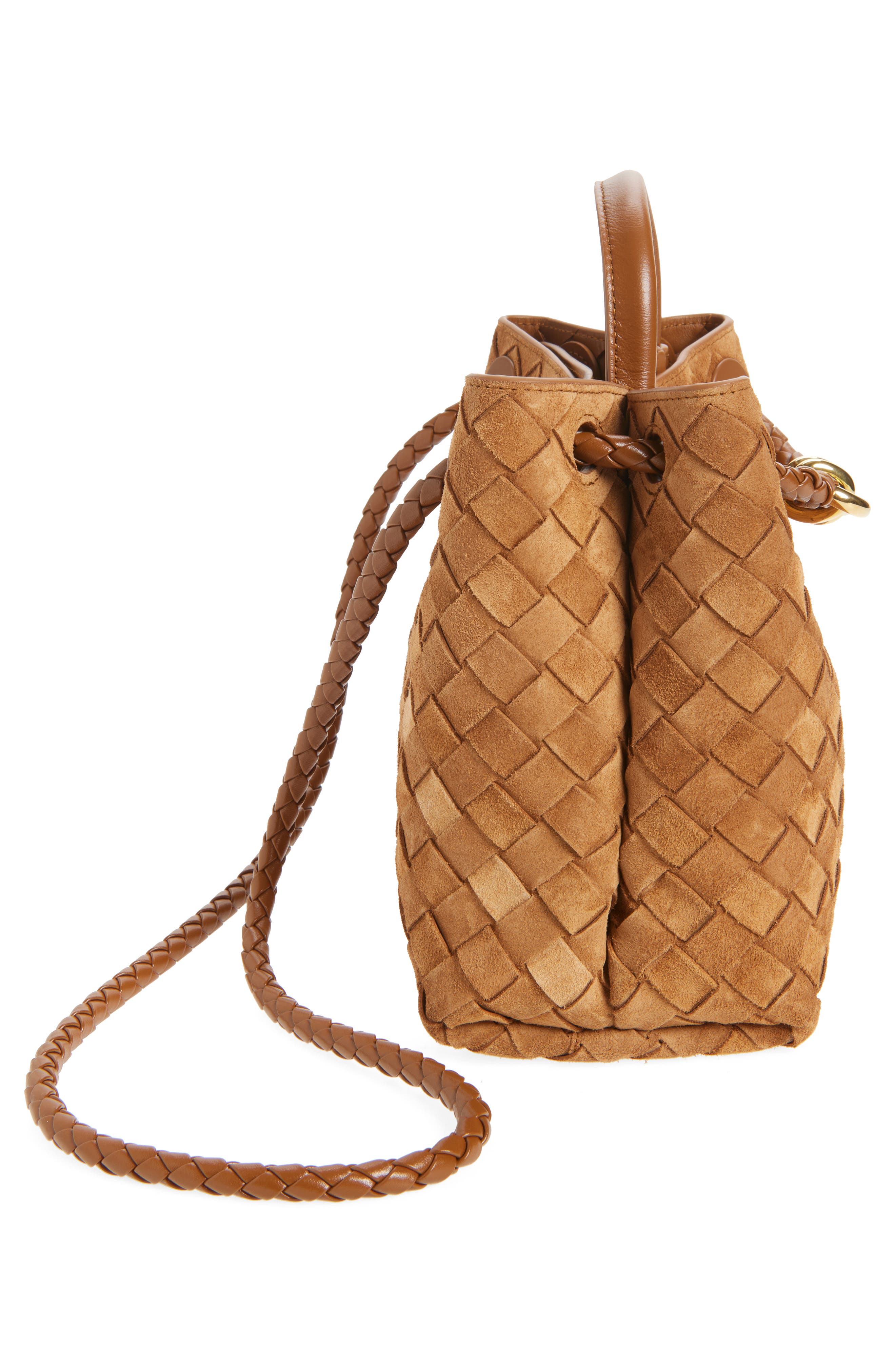 Bottega Veneta Small Andiamo Intrecciato Suede Shoulder Bag, Alternate, color, 2598 Amber-Mb-Amber