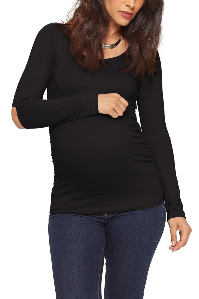 Open Elbow Maternity Top, Main, color, BLACK