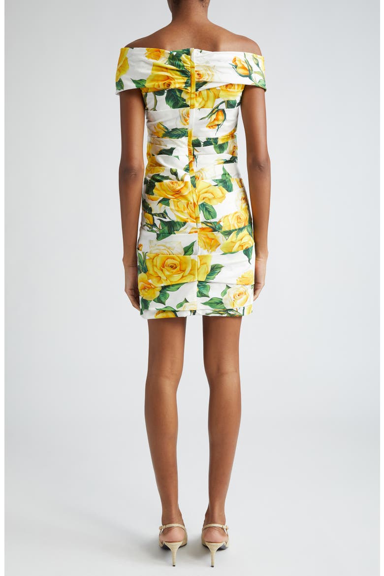 Rose Print Off the Shoulder Stretch Cotton Minidress, Alternate, color, WHITE/ ROSES