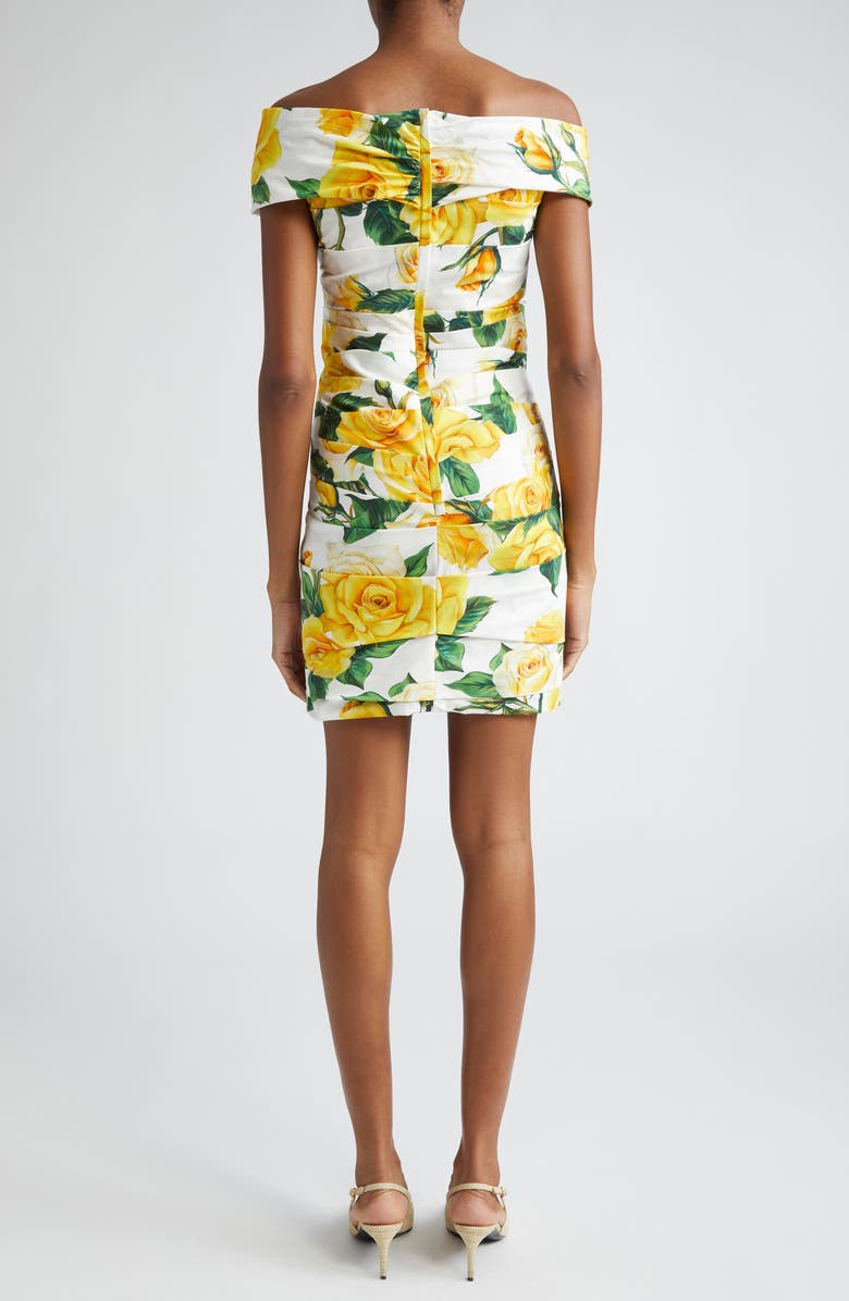 Dolce&Gabbana Rose Print Off the Shoulder Stretch Cotton Minidress, Alternate, color, 