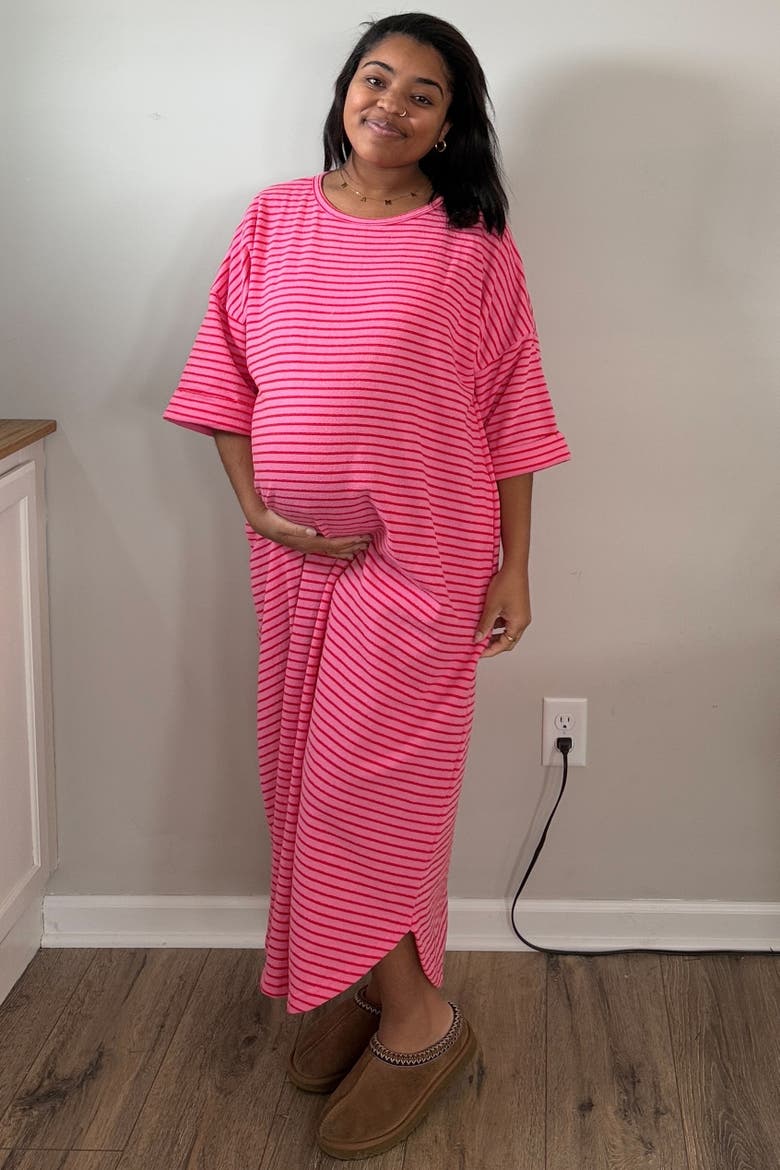 Striped Terry Maxi Dress, Alternate, color, Fuschia
