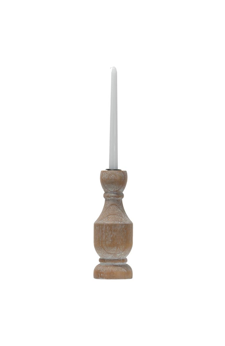 Foreside Home and Garden Natural Whitewashed Large Wood Taper Candle Holder, Main, color, Brown