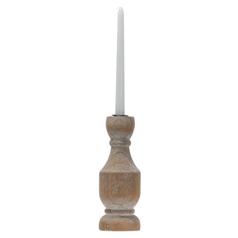 Natural Whitewashed Large Wood Taper Candle Holder