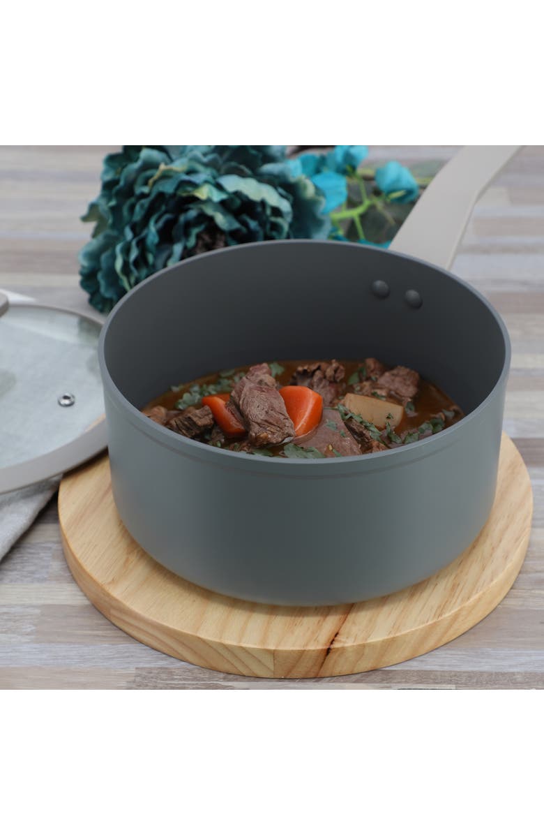 OSTER Ambrose 3 Quart Nonstick Aluminum Saucepan with Lid, Alternate, color, Grey