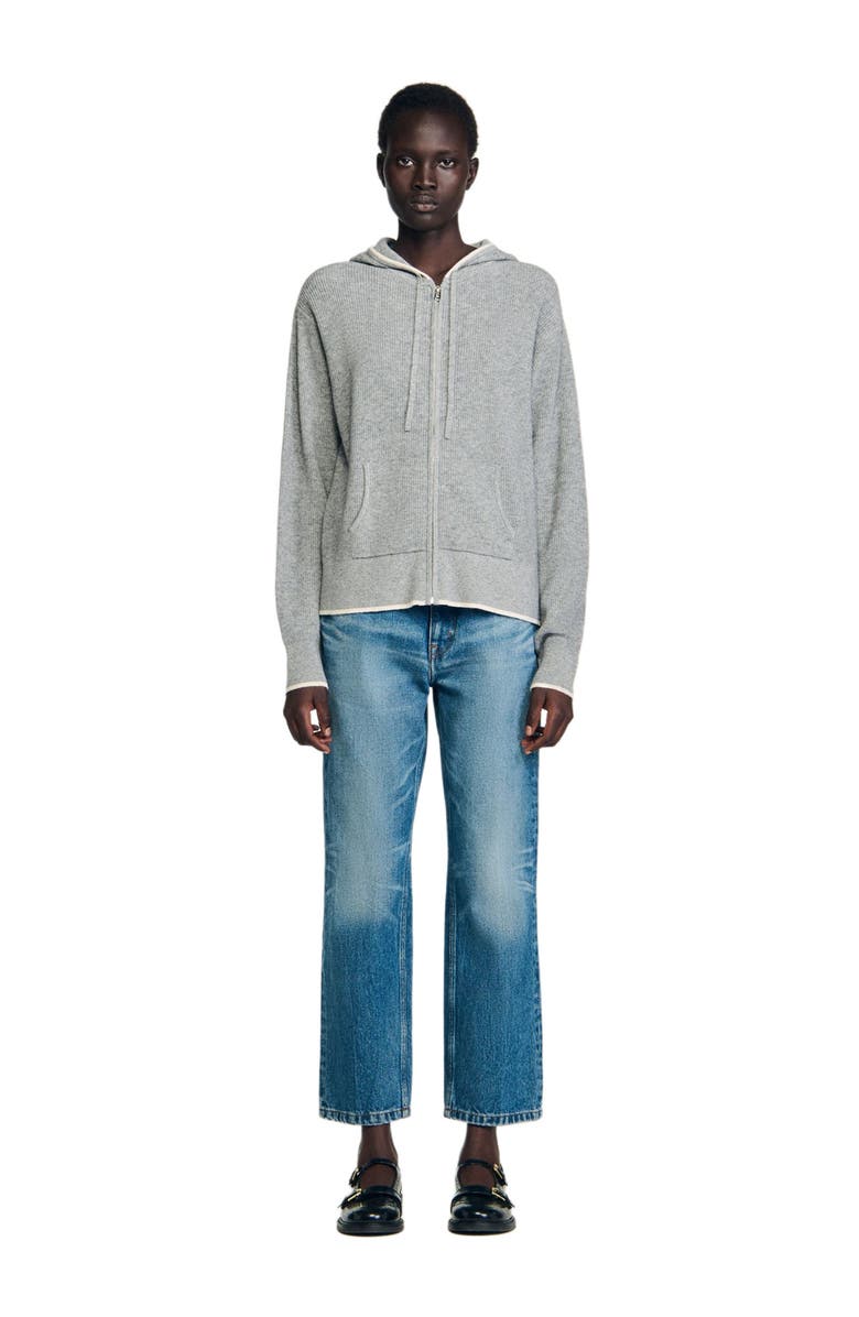 SANDRO Hooded cardigan, Alternate, color, Grey