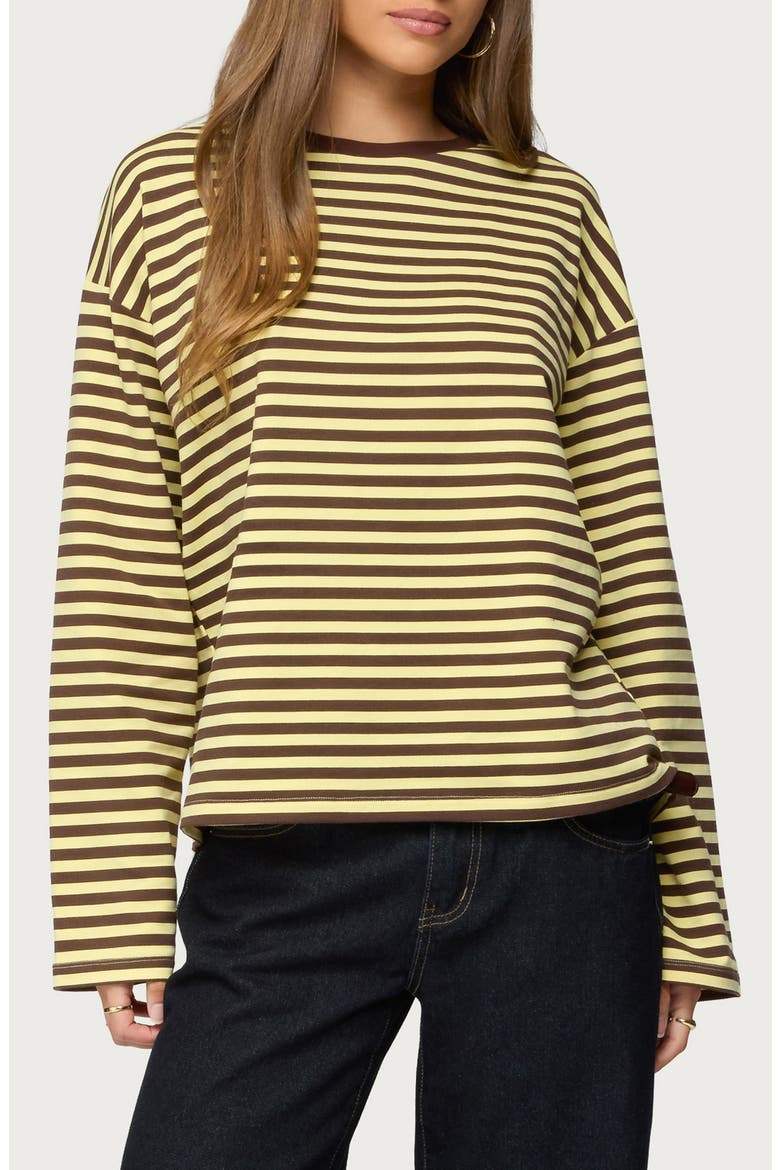 Jodie Oversize Long Sleeve T-Shirt, Main, color, BROWN-AND-YELLOW