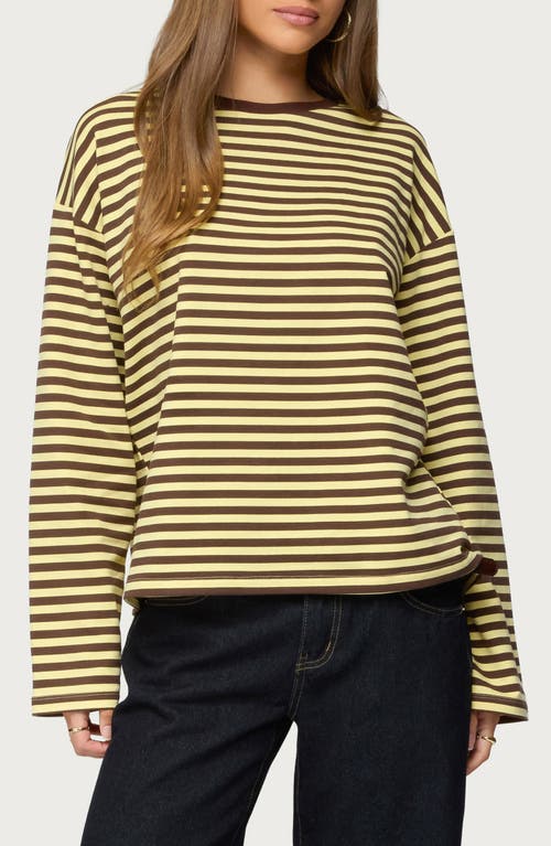 EDIKTED Jodie Oversize Long Sleeve T-Shirt in Brown-And-Yellow at Nordstrom, Size Large