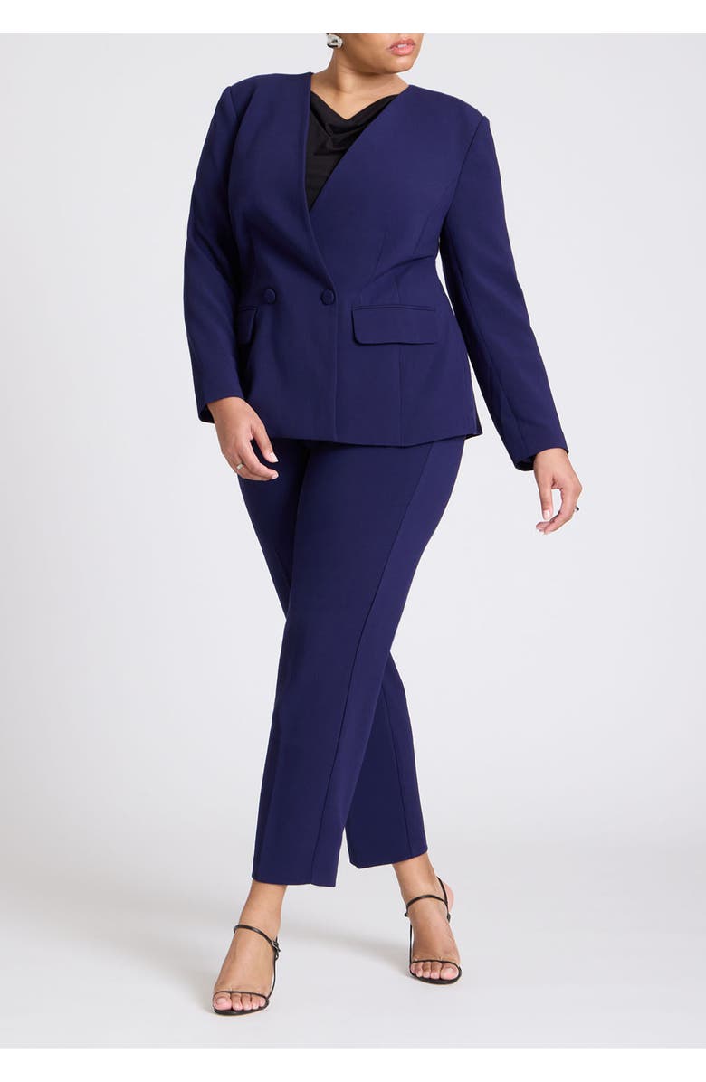 ELOQUII The 365 Semi Stretch Double Breast Collarless Blazer, Alternate, color, Evening Blue