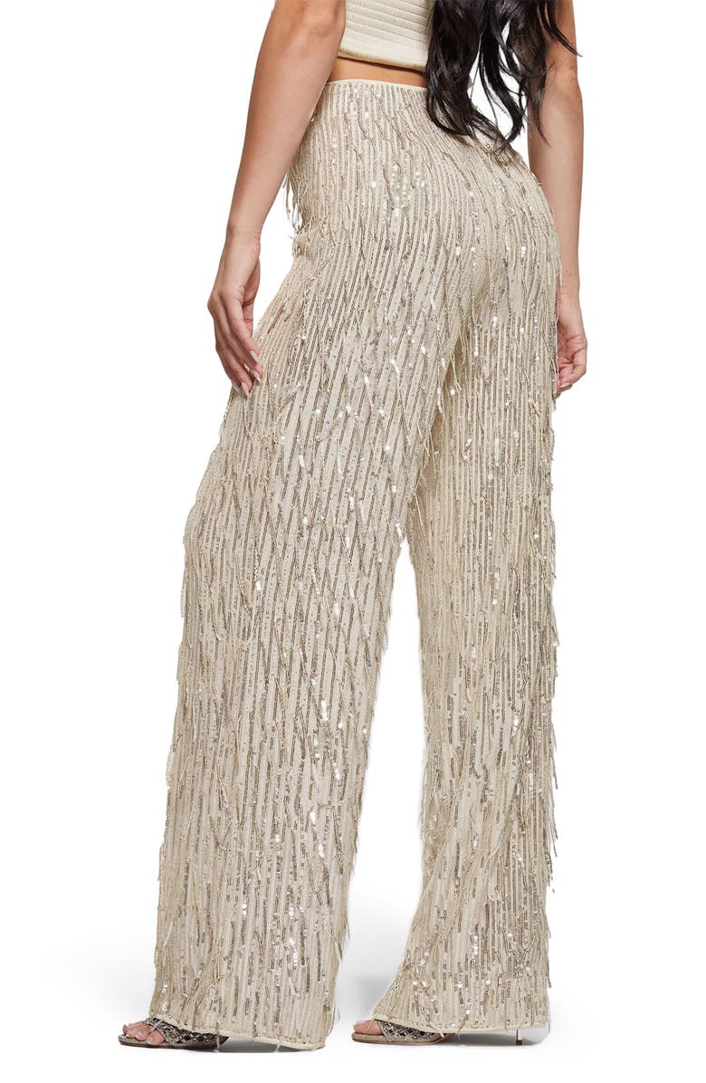 GUESS Heidi Sequin Fringe Wide Leg Pants, Alternate, color, 