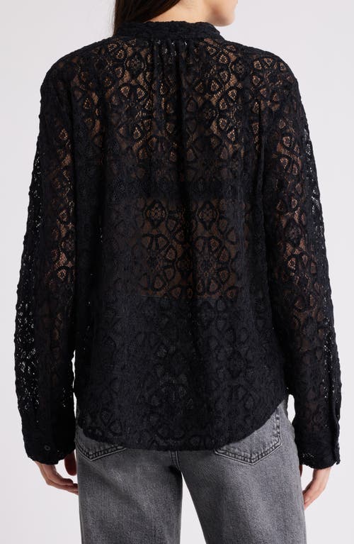 Shop Treasure & Bond Band Collar Lace Button-up Shirt In Black