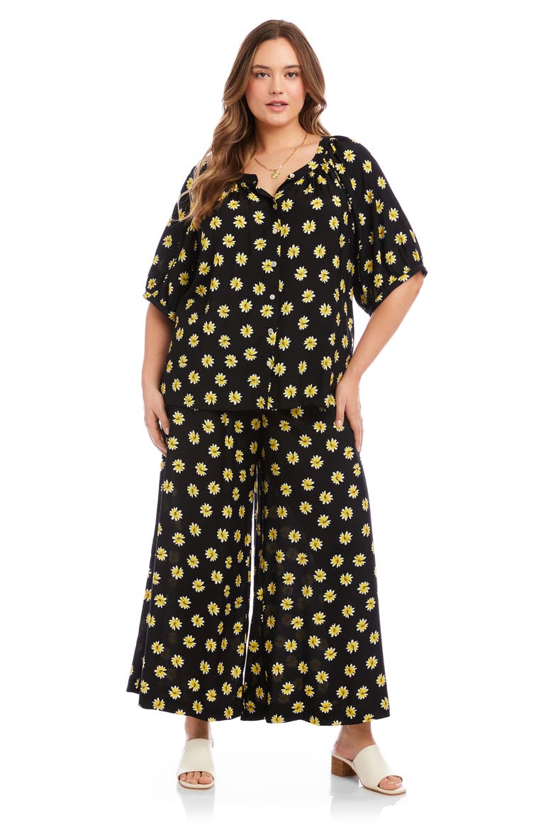 Floral Button-Up Peasant Top, Alternate, color, BLACK/ FLORAL PRINT