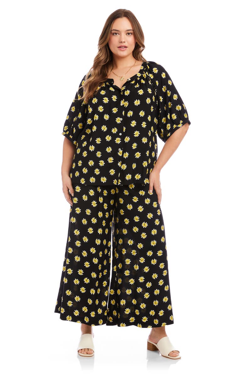 Karen Kane Floral Button-Up Peasant Top, Alternate, color, Black/ Floral Print