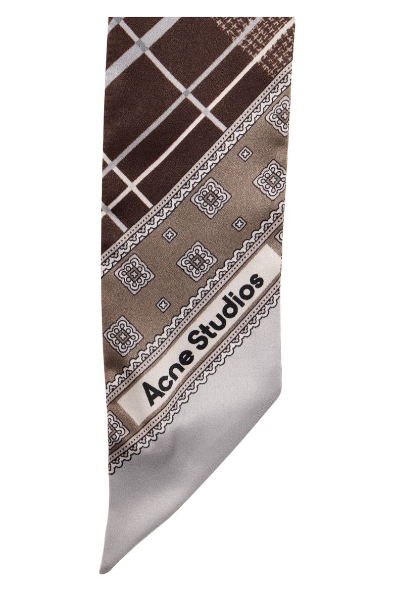 Volta Bandeau Check Skinny Organic Silk Scarf, Alternate, color, GREY/ BROWN