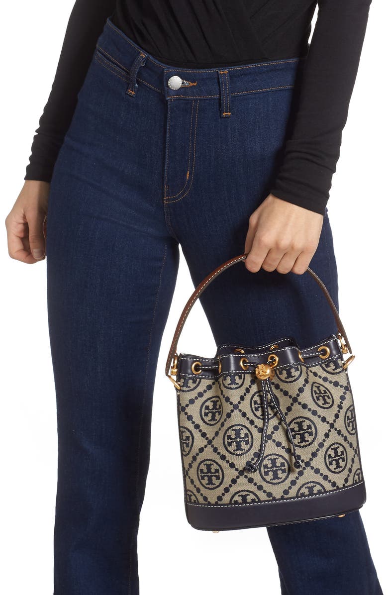 Tory Burch T Monogram Jacquard Bucket Bag, Alternate, color, Tory Navy